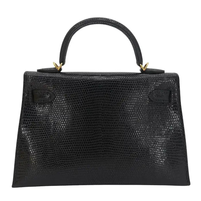 Kelly II Sellier Mini Black Shiny Lizard Gold Hardware