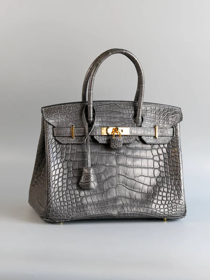 Birkin 30 Graphite Matte Alligator in Gold Hardware