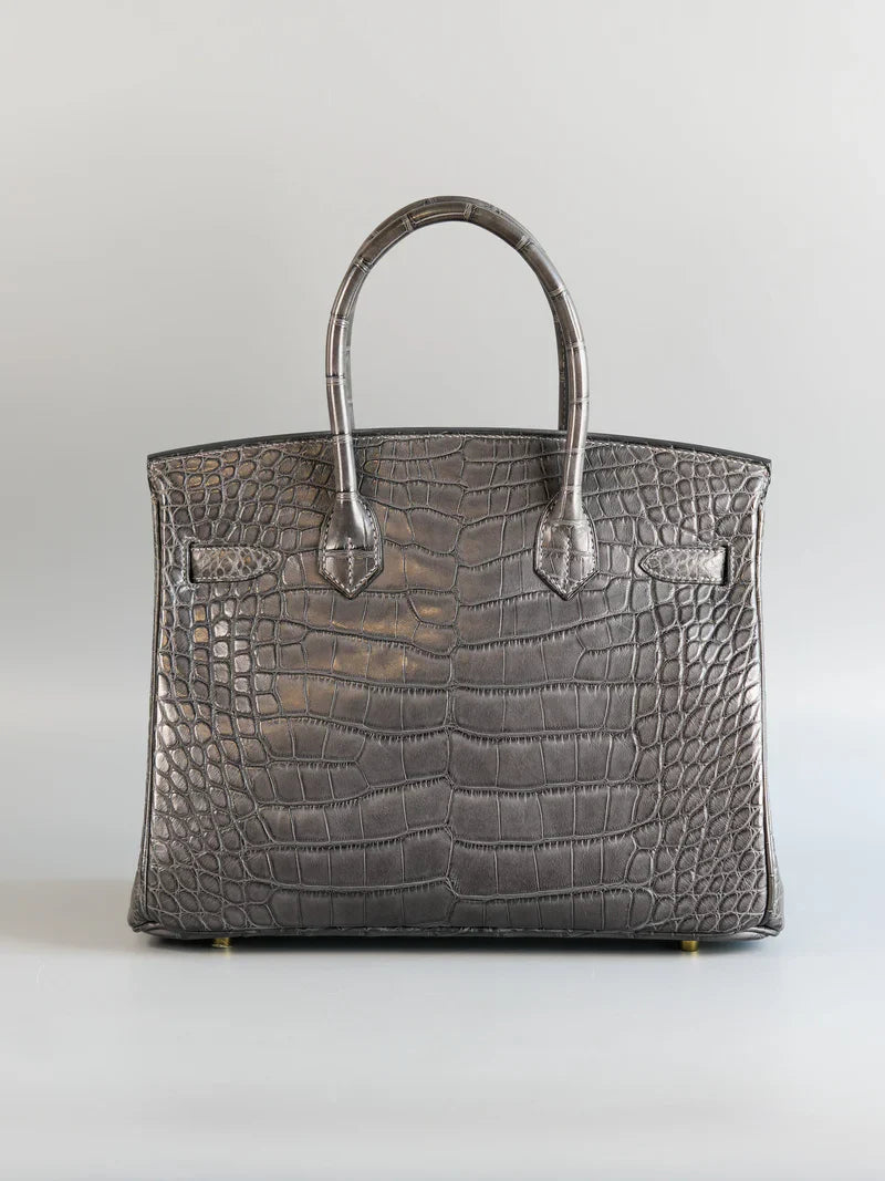 Birkin 30 Graphite Matte Alligator in Gold Hardware