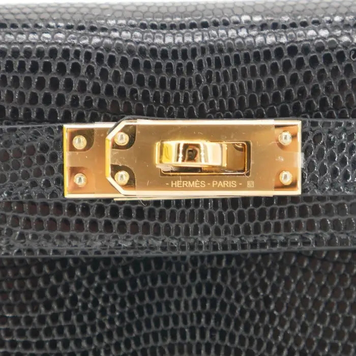 Kelly II Sellier Mini Black Shiny Lizard Gold Hardware