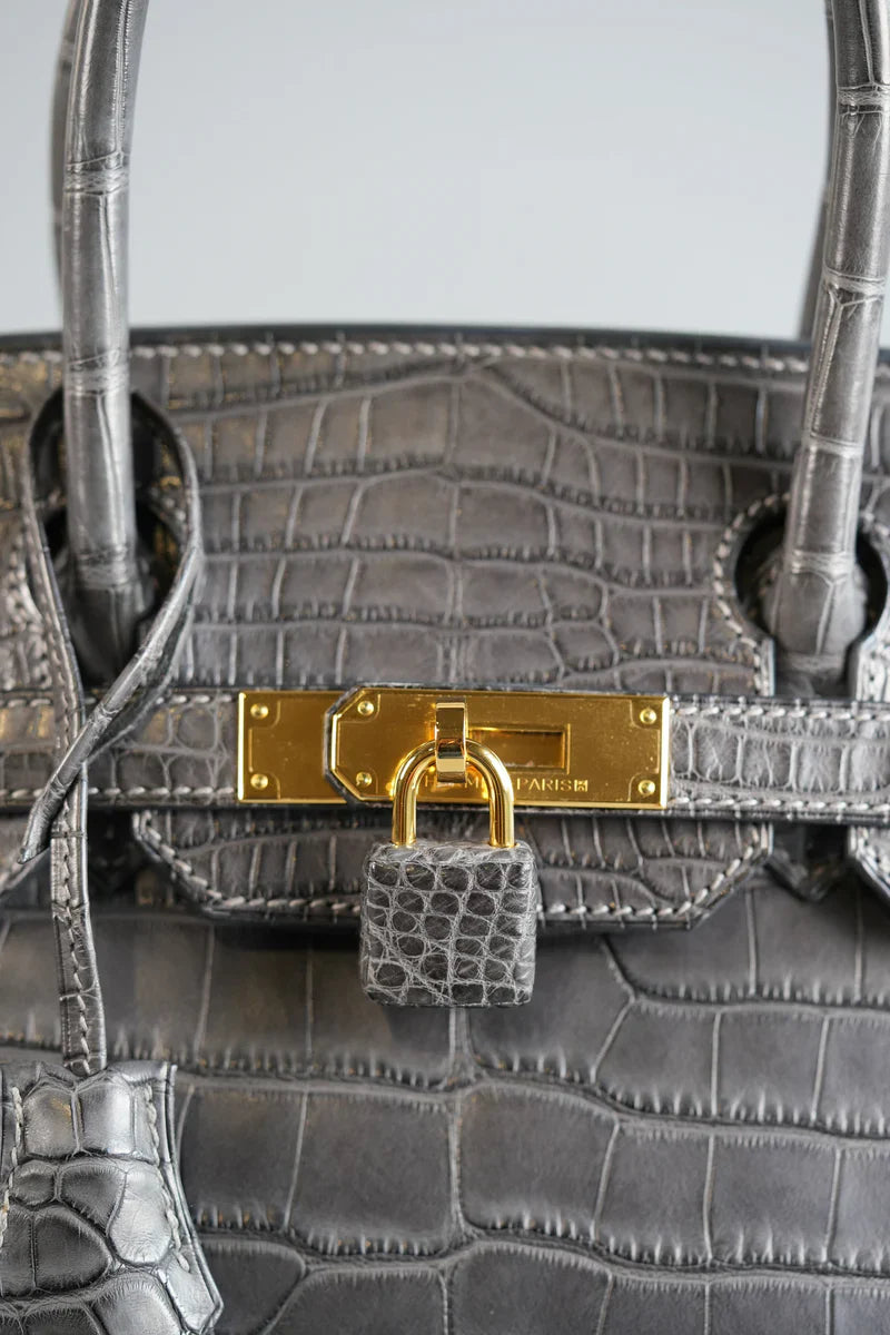 Birkin 30 Graphite Matte Alligator in Gold Hardware