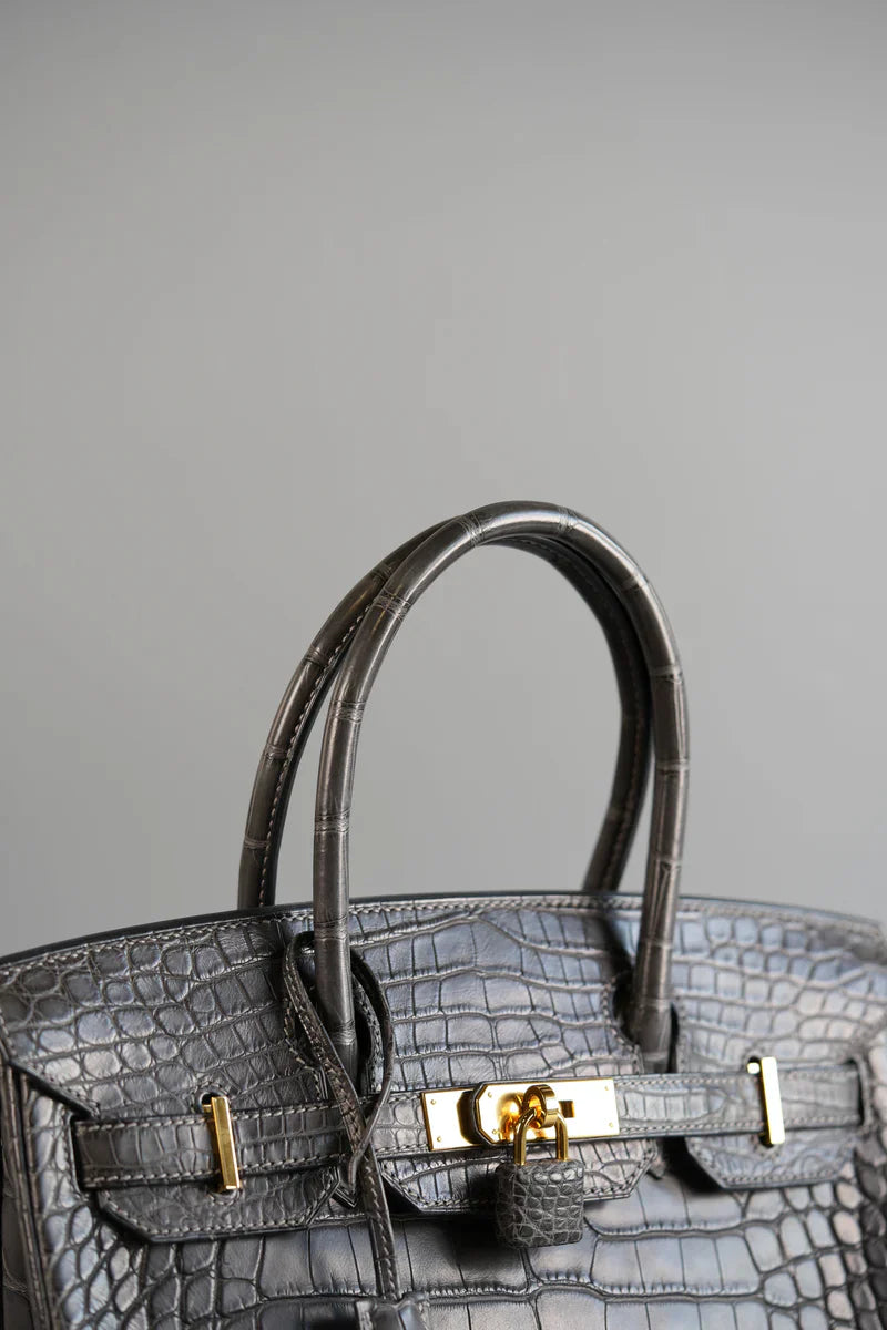 Birkin 30 Graphite Matte Alligator in Gold Hardware