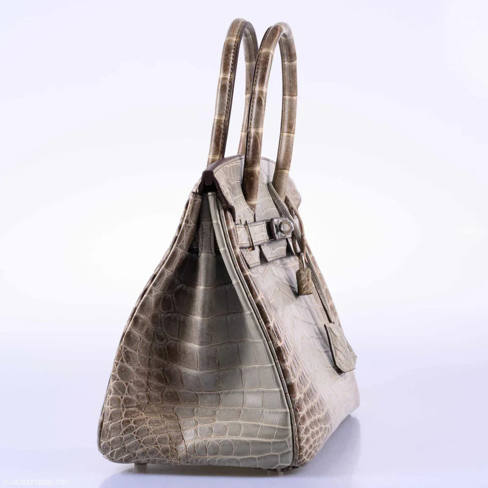 BIRKIN 30 GRIS CENDRE HIMALAYA NILOTICUS CROCODILE PALLADIUM HARDWARE