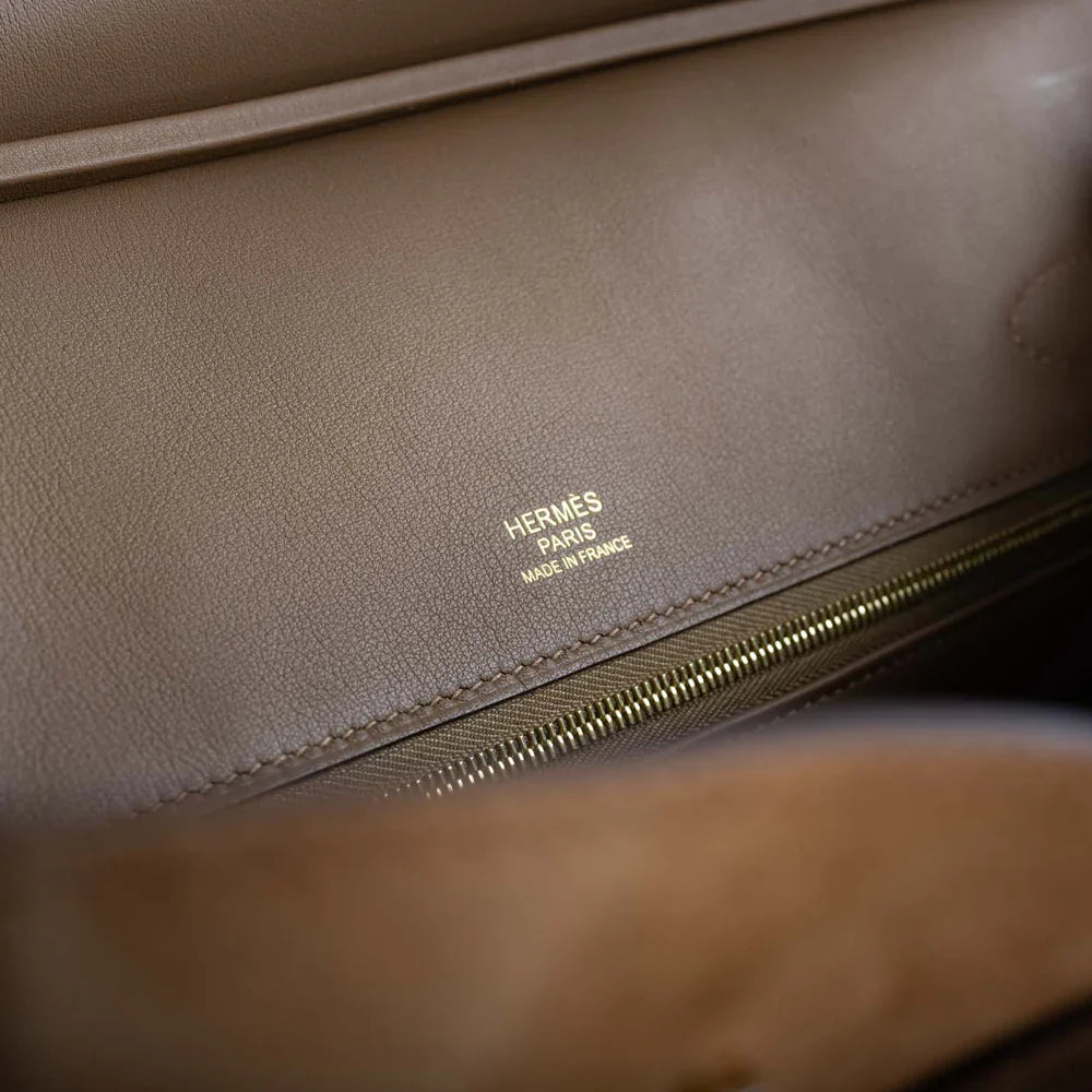 BIRKIN 30 GRIZZLY CHAMOIS VEAU DOBLIS SUEDE AND ALEZAN SWIFT WITH GOLD HARDWARE