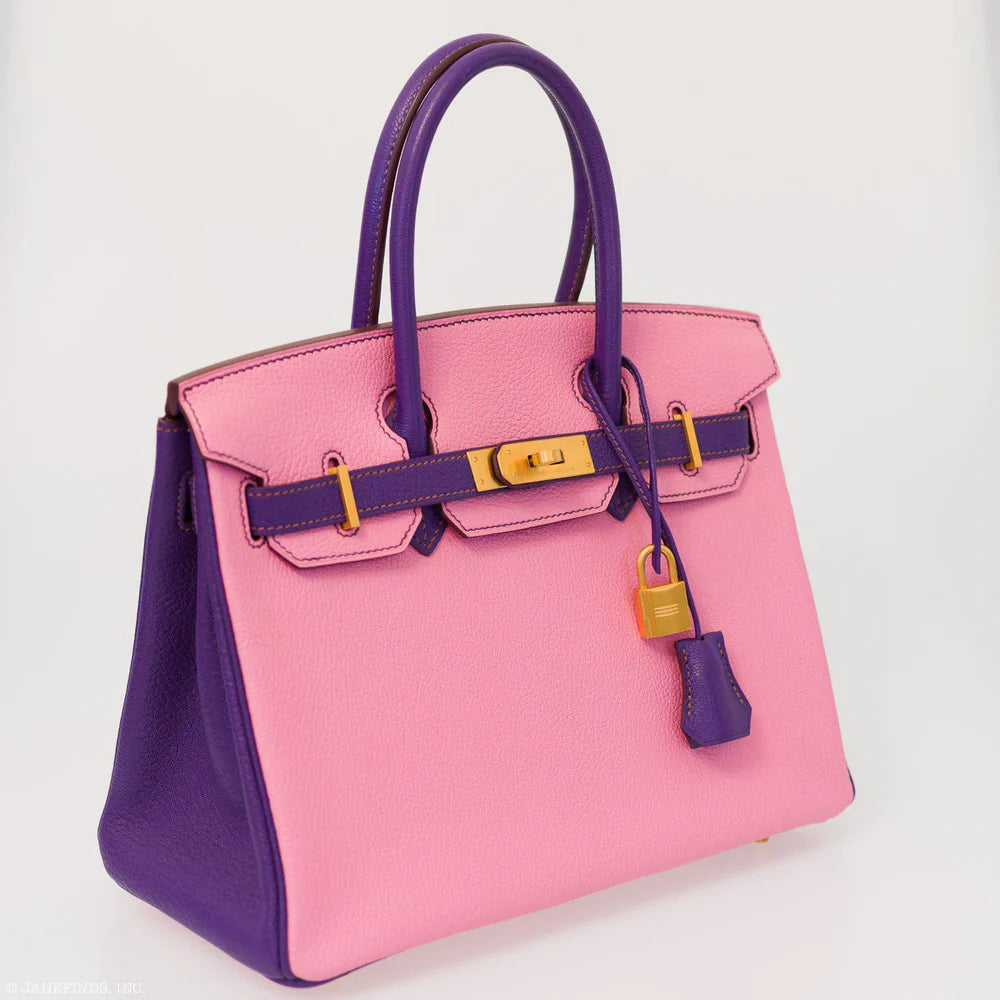 BIRKIN 30 HSS ROSE CONFETTI & ANEMONE CHEVRE LEATHER BRUSHED GOLD HARDWARE - 2014, R SQUARE