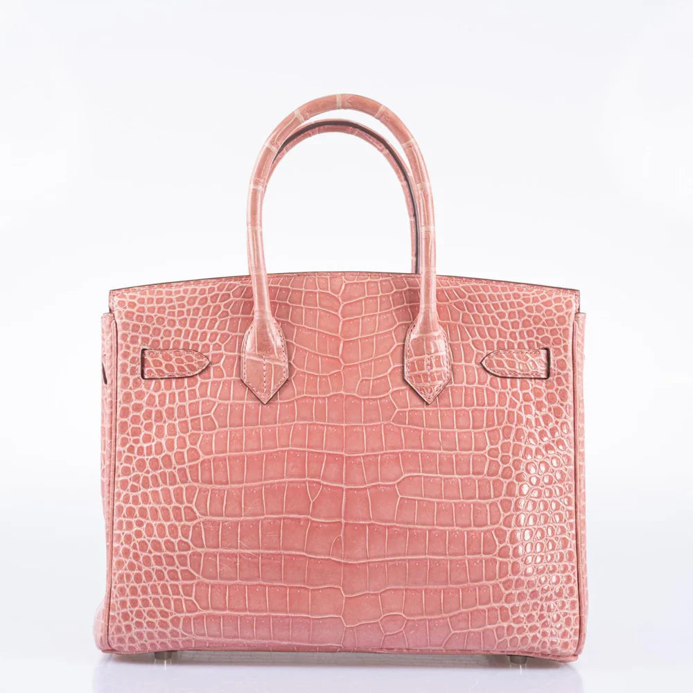 BIRKIN 30 ROSE INDIENNES SHINY POROSUS CROCODILE PALLADIUM HARDWARE