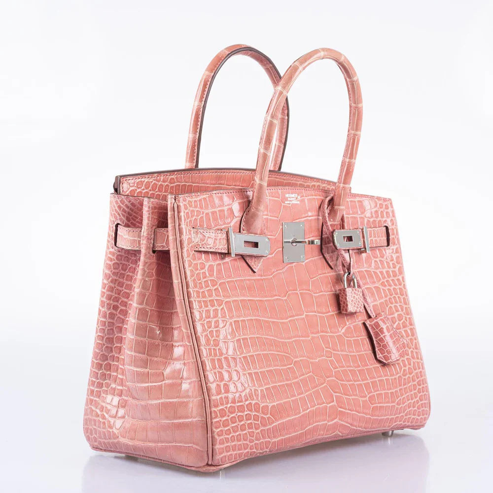 BIRKIN 30 ROSE INDIENNES SHINY POROSUS CROCODILE PALLADIUM HARDWARE