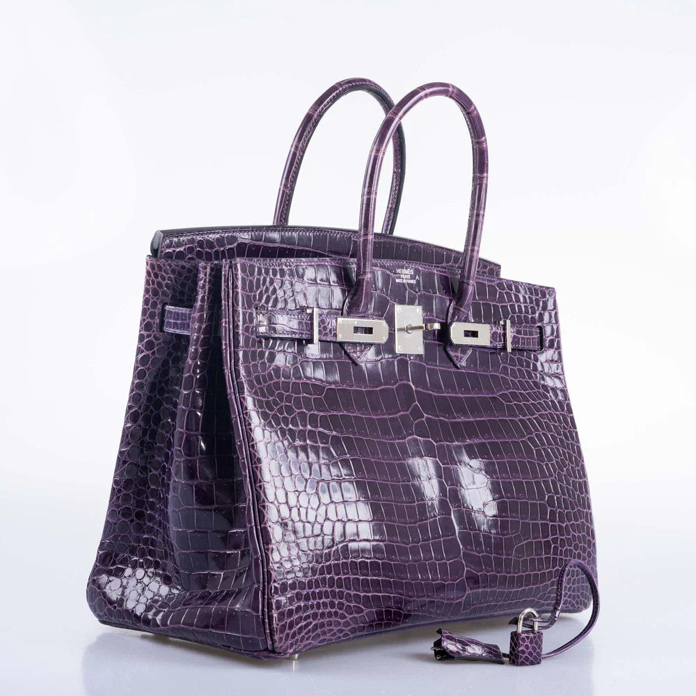 BIRKIN 35 AMETHYST POROSUS CROCODILE WITH PALLADIUM HARDWARE