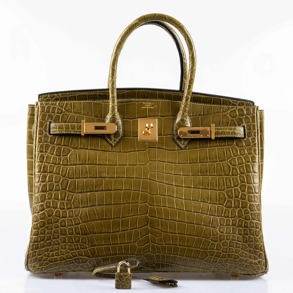BIRKIN 35 MATTE VERT VERONESE POROSUS CROCODILE GOLD HARDWARE