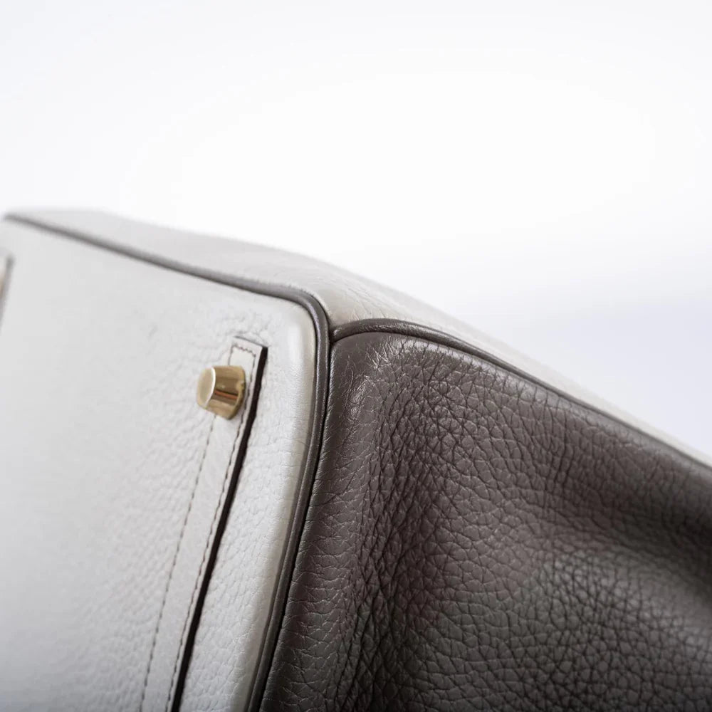 HSS BIRKIN 30 ETAIN, GRIS PERLE AND ETOUPE CLEMENCE GOLD HARDWARE
