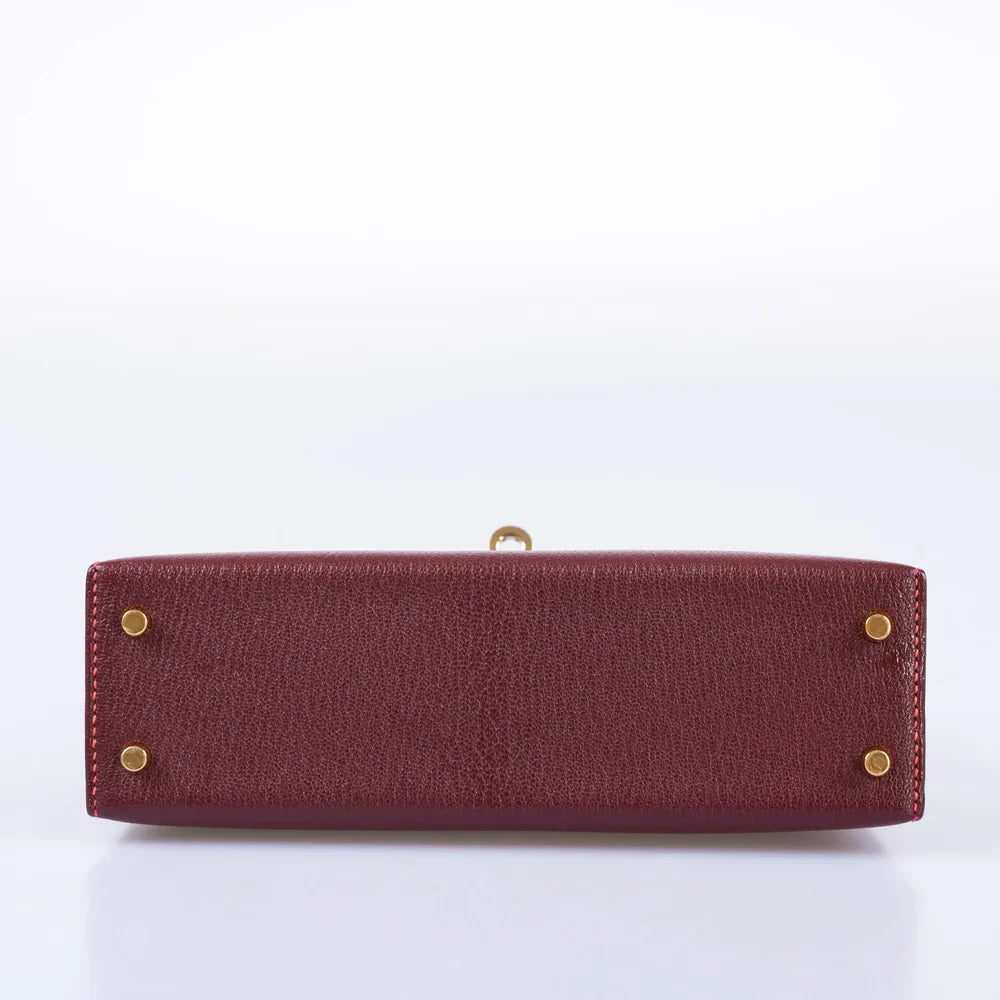 HSS MINI KELLY 20 BORDEAUX AND RAISIN CHEVRE GOLD HARDWARE