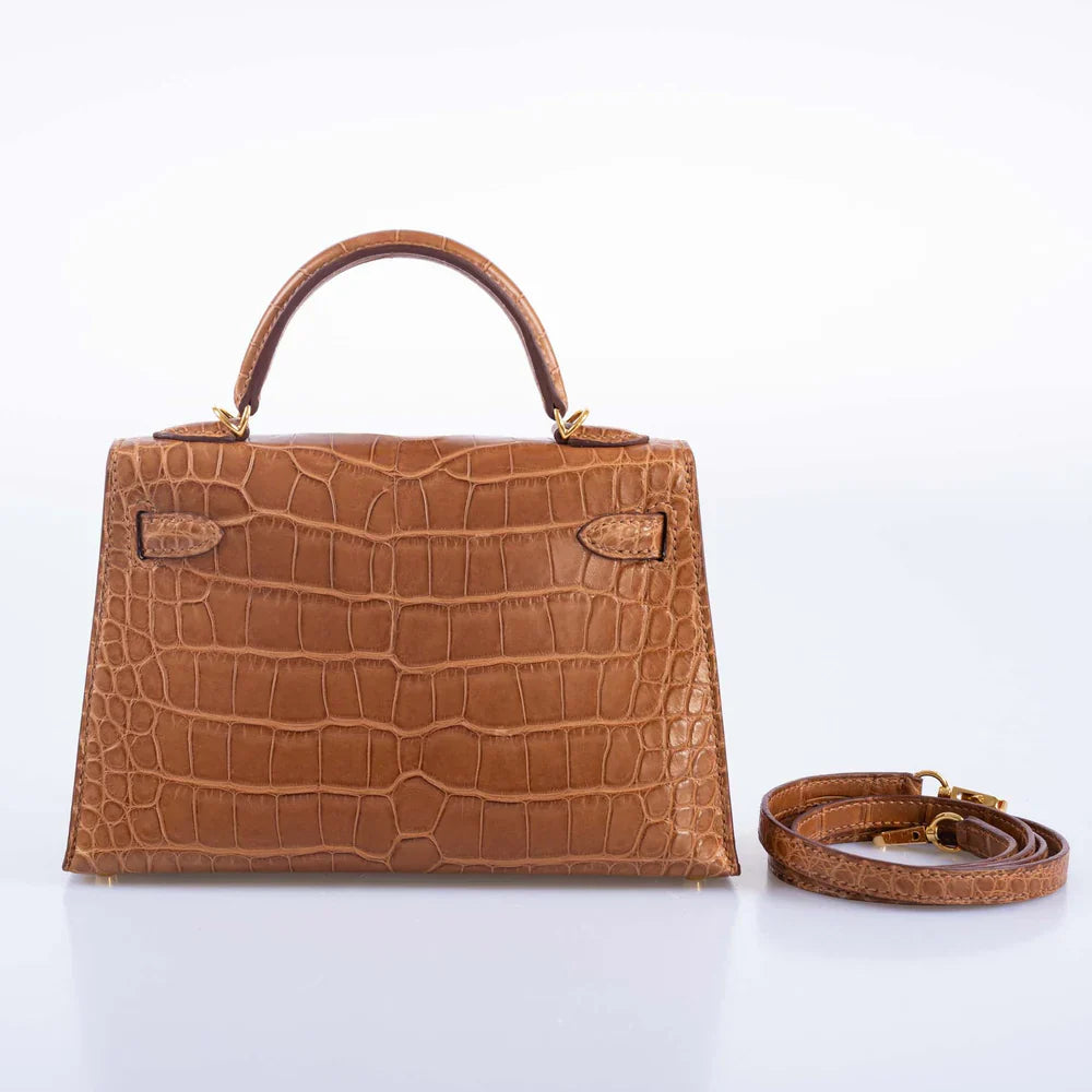 KELLY 20 MINI II SELLIER GOLD MATTE ALLIGATOR WITH GOLD HARDWARE