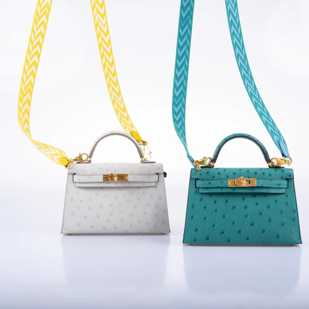 KELLY 20 MINI II SELLIER GRIS PERLE OSTRICH WITH GOLD HARDWARE