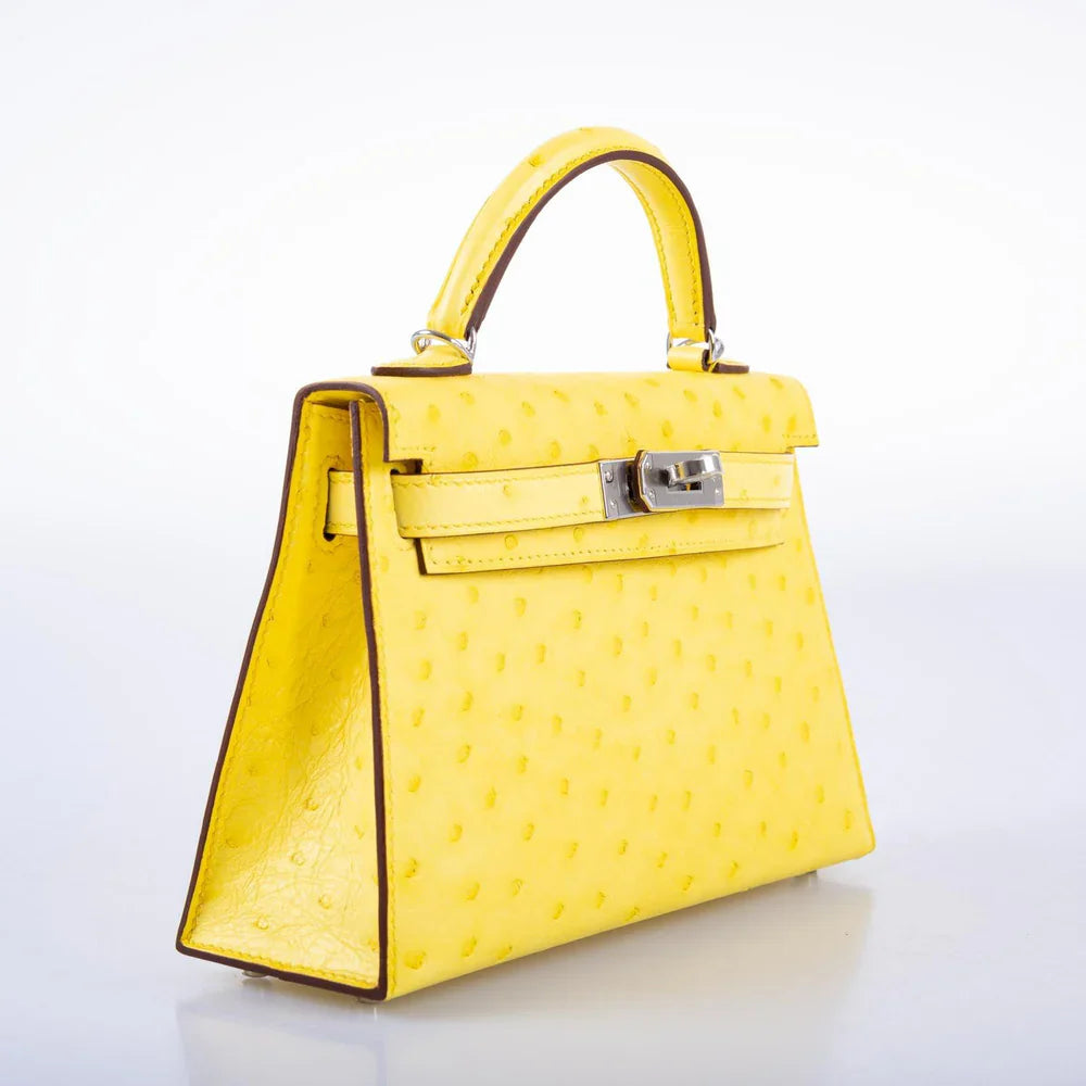 KELLY 20 MINI II SELLIER JAUNE CITRON OSTRICH PALLADIUM HARDWARE