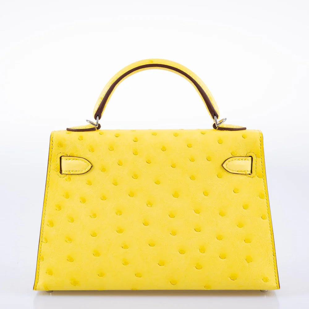 KELLY 20 MINI II SELLIER JAUNE CITRON OSTRICH PALLADIUM HARDWARE