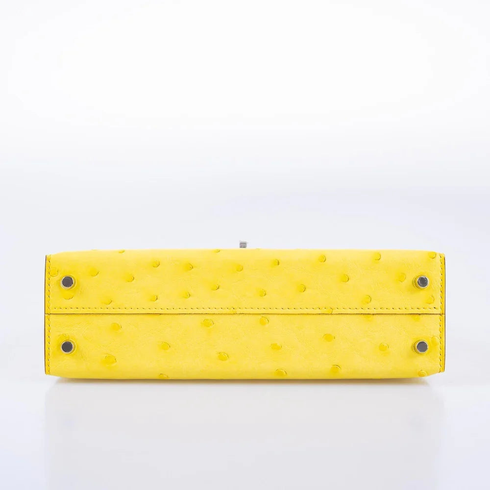 KELLY 20 MINI II SELLIER JAUNE CITRON OSTRICH PALLADIUM HARDWARE