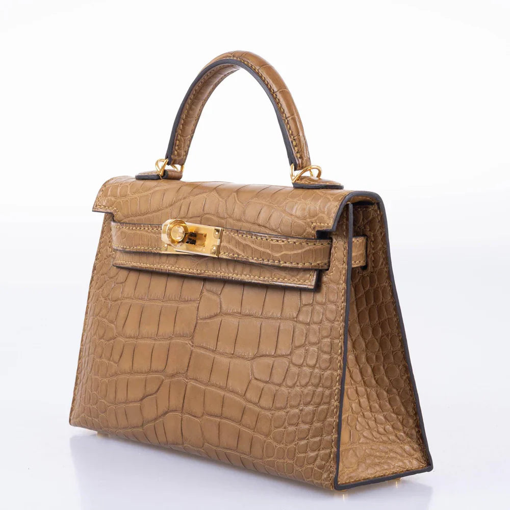 KELLY 20 MINI II SELLIER KRAFT MATTE ALLIGATOR WITH GOLD HARDWARE