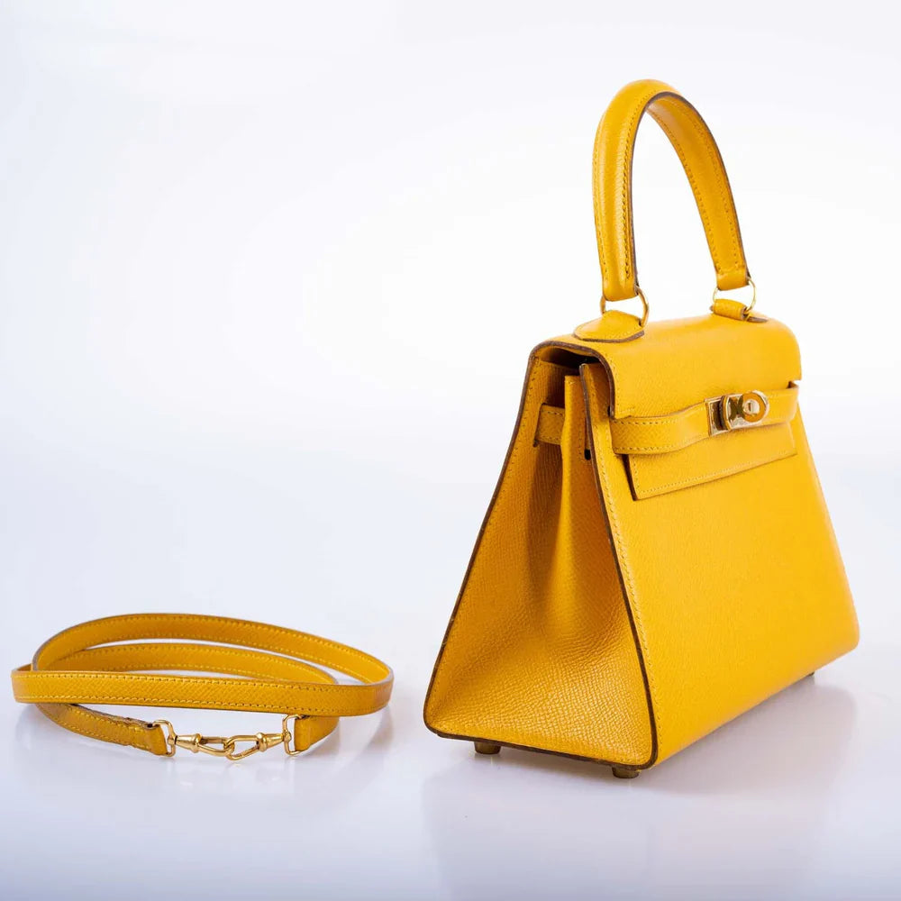 KELLY 20 MINI SELLIER JAUNE COURCHEVEL LEATHER GOLD HARDWARE