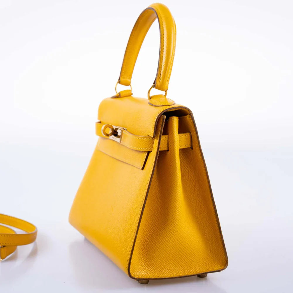 KELLY 20 MINI SELLIER JAUNE COURCHEVEL LEATHER GOLD HARDWARE