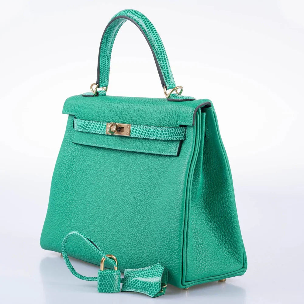 KELLY 25 RETOURNE TOUCH MENTHE TOGO AND LIZARD GOLD HARDWARE