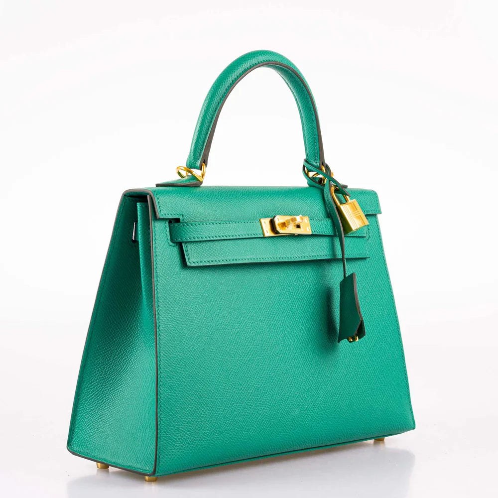 KELLY 25 SELLIER VERT JADE EPSOM WITH GOLD HARDWARE