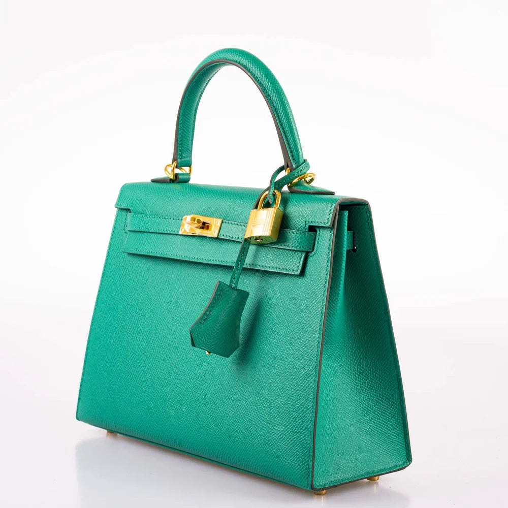 KELLY 25 SELLIER VERT JADE EPSOM WITH GOLD HARDWARE