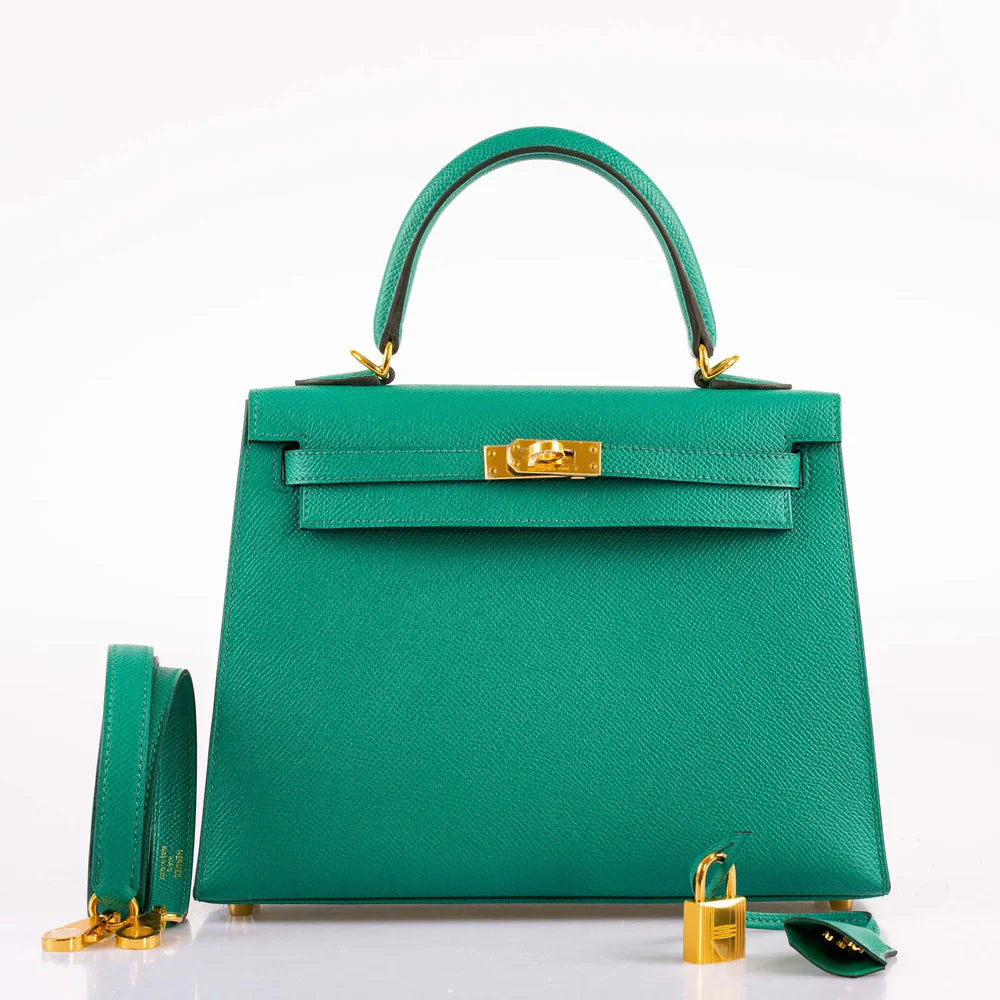 KELLY 25 SELLIER VERT JADE EPSOM WITH GOLD HARDWARE