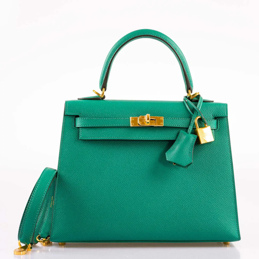 KELLY 25 SELLIER VERT JADE EPSOM WITH GOLD HARDWARE