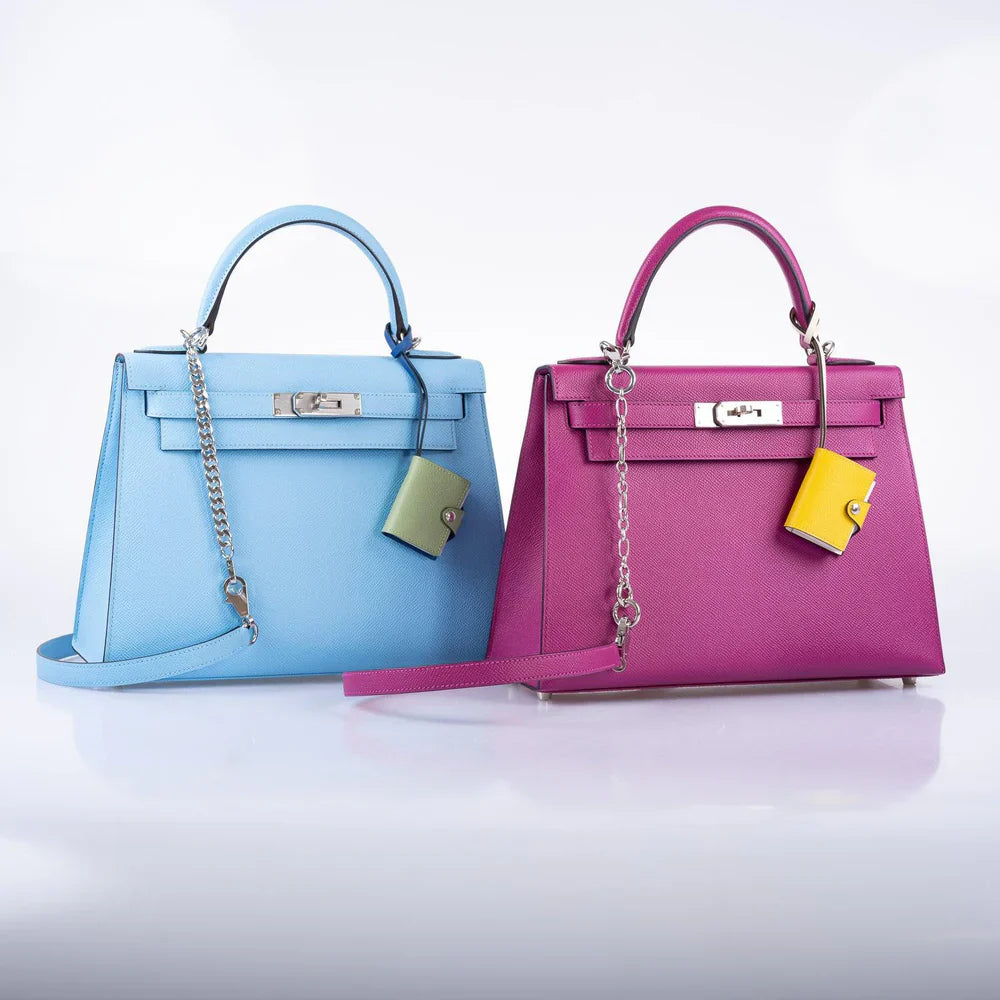KELLY 28 SELLIER BLEU CELESTE EPSOM PALLADIUM HARDWARE