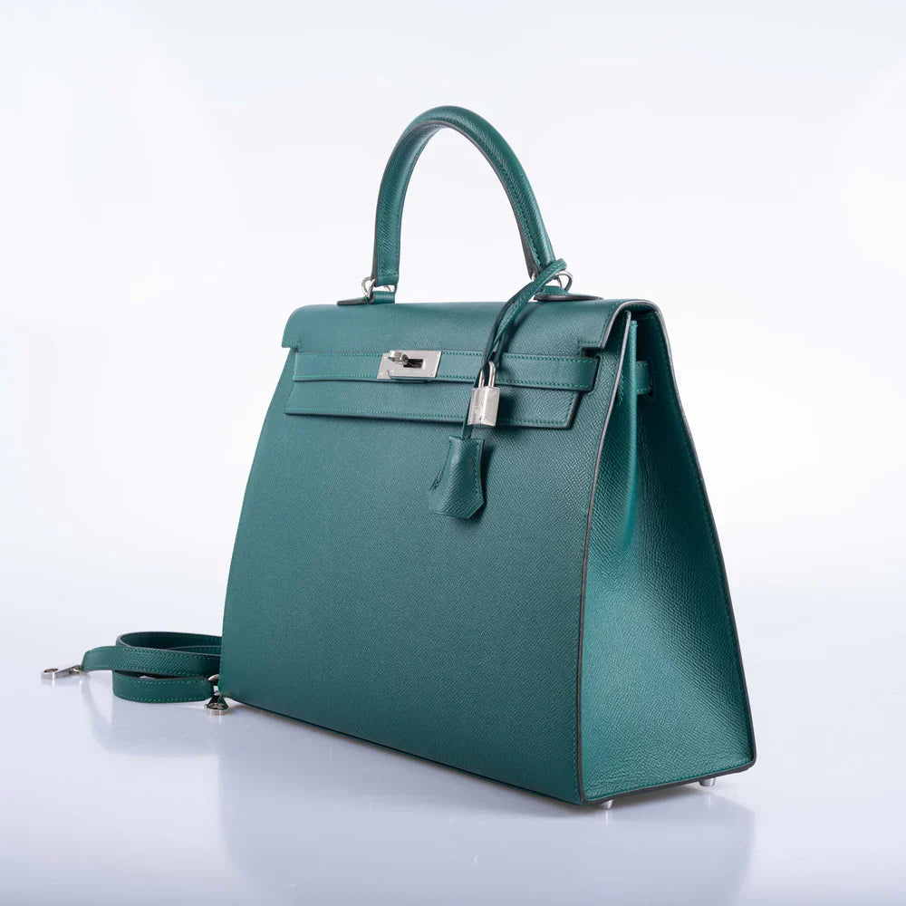 KELLY 35 SELLIER MALACHITE EPSOM PALLADIUM HARDWARE
