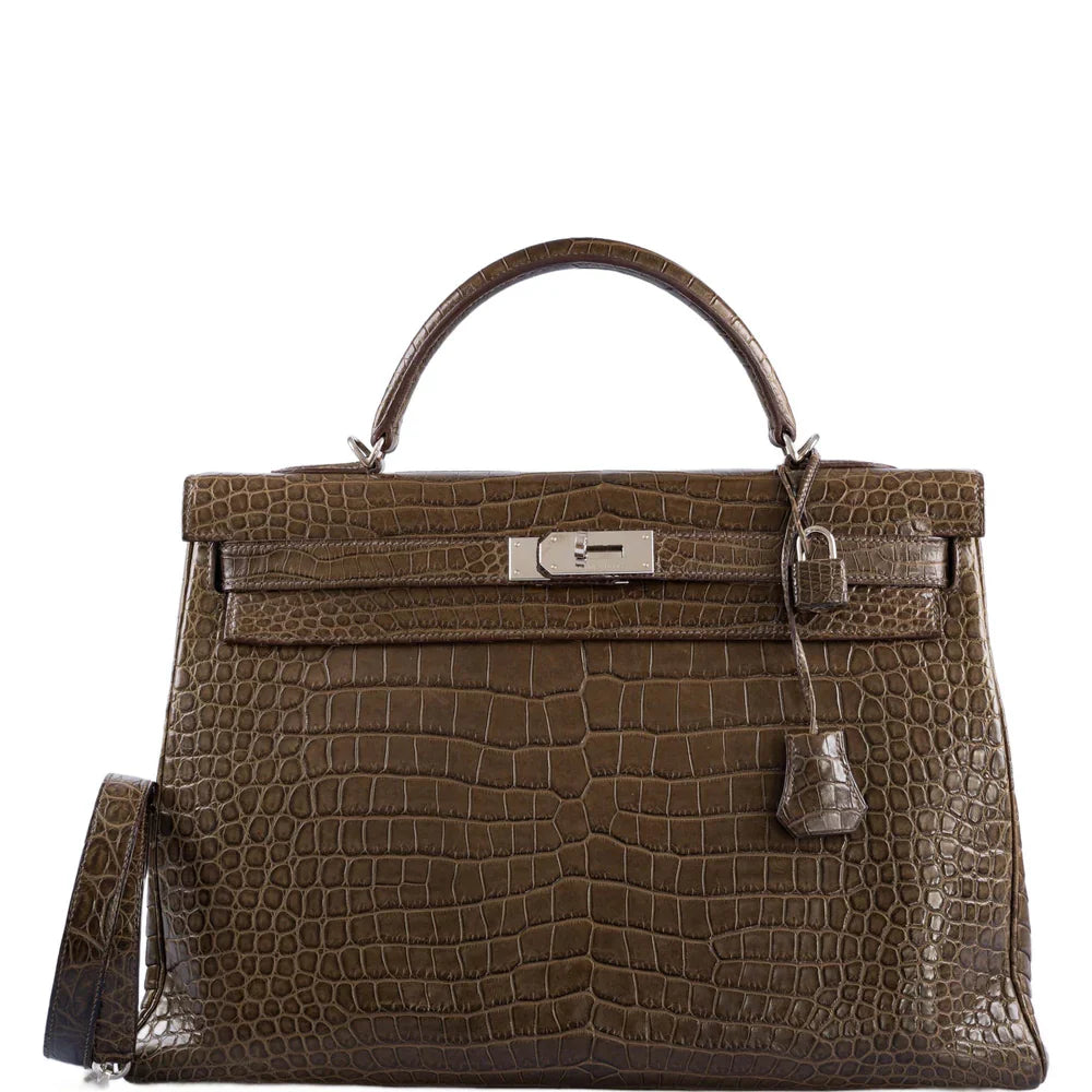 KELLY 40 RETOURNE GRIS ELEPHANT MATTE POROSUS CROCODILE PALLADIUM HARDWARE