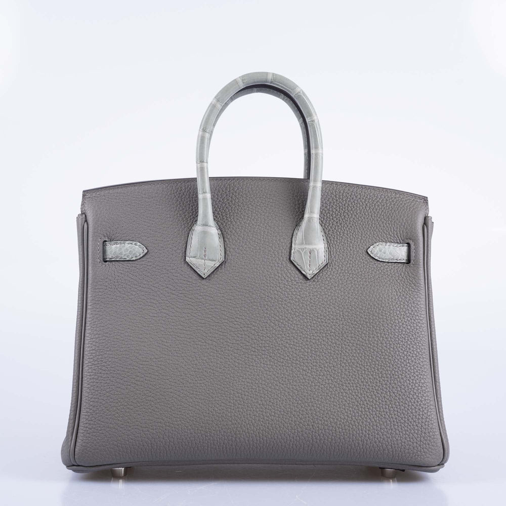 TOUCH BIRKIN 25 GRIS MEYER TOGO AND GRIS CEMENT MATTE ALLIGATOR PALLADIUM HARDWARE