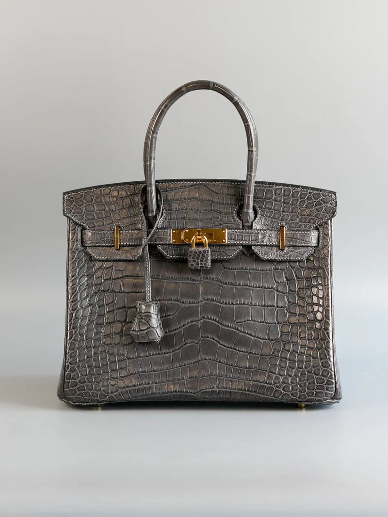 Birkin 30 Graphite Matte Alligator in Gold Hardware