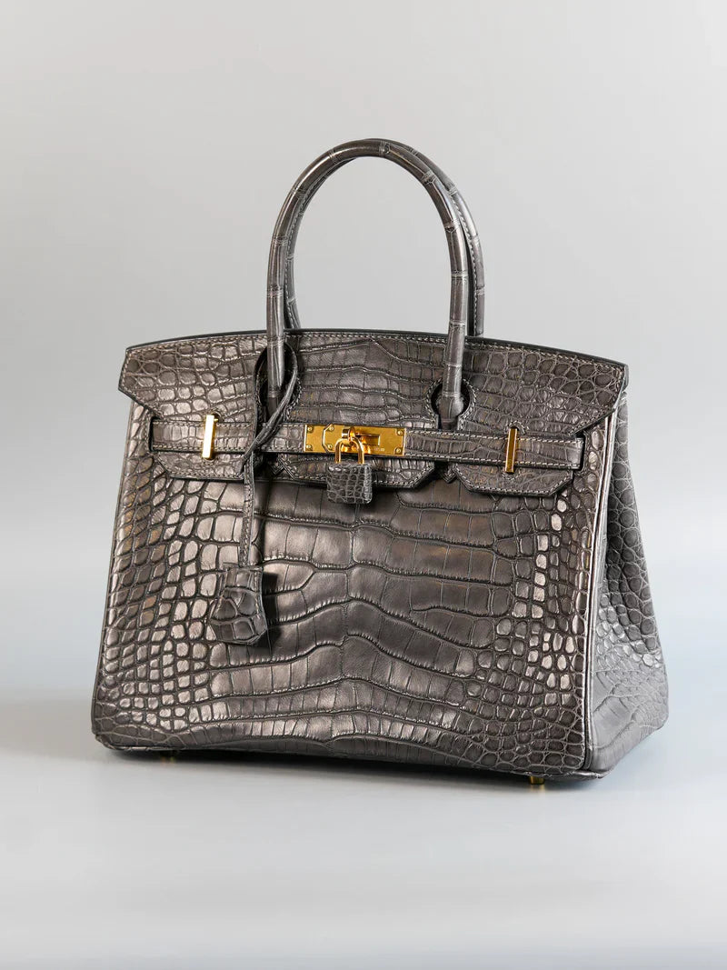 Birkin 30 Graphite Matte Alligator in Gold Hardware