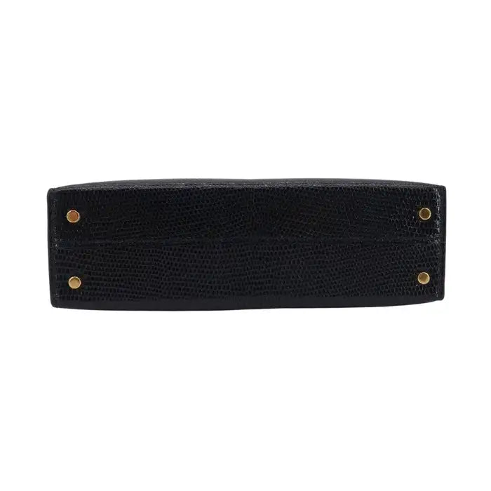 Kelly II Sellier Mini Black Shiny Lizard Gold Hardware