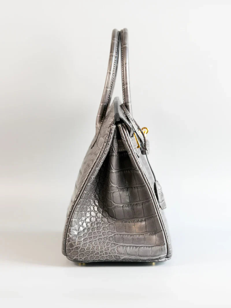 Birkin 30 Graphite Matte Alligator in Gold Hardware