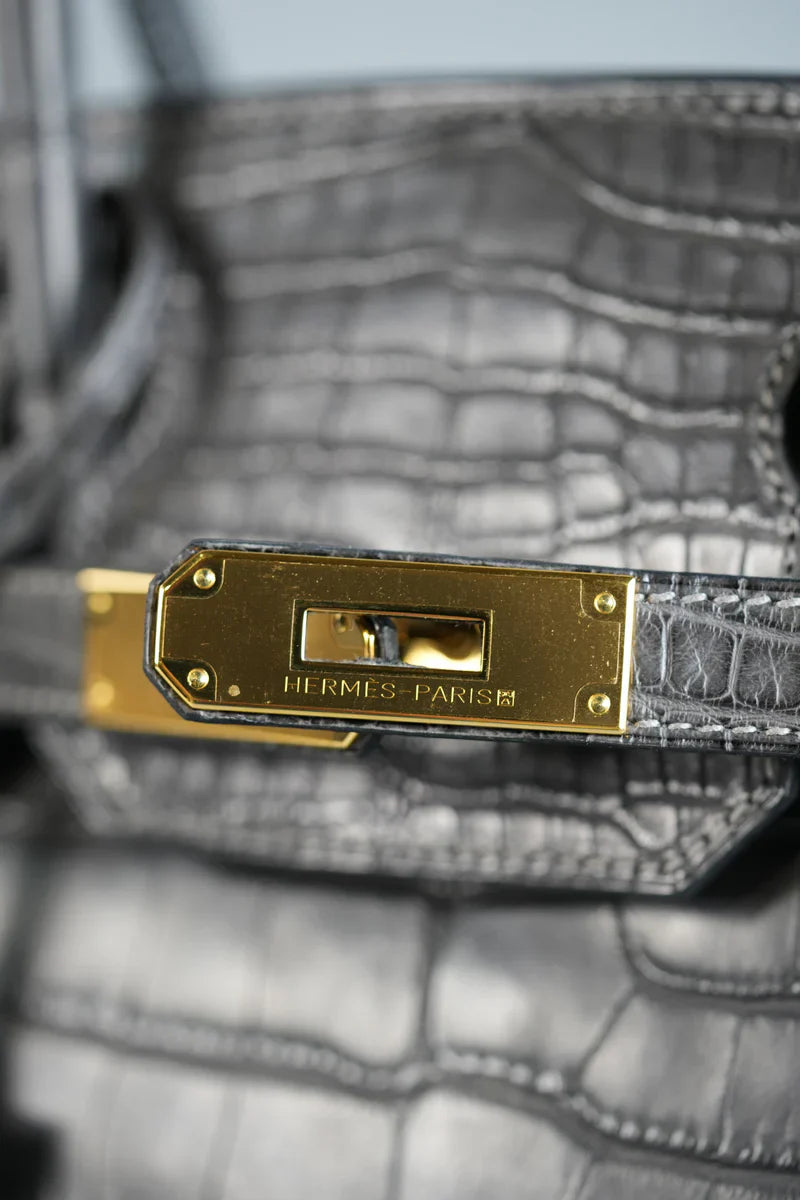 Birkin 30 Graphite Matte Alligator in Gold Hardware