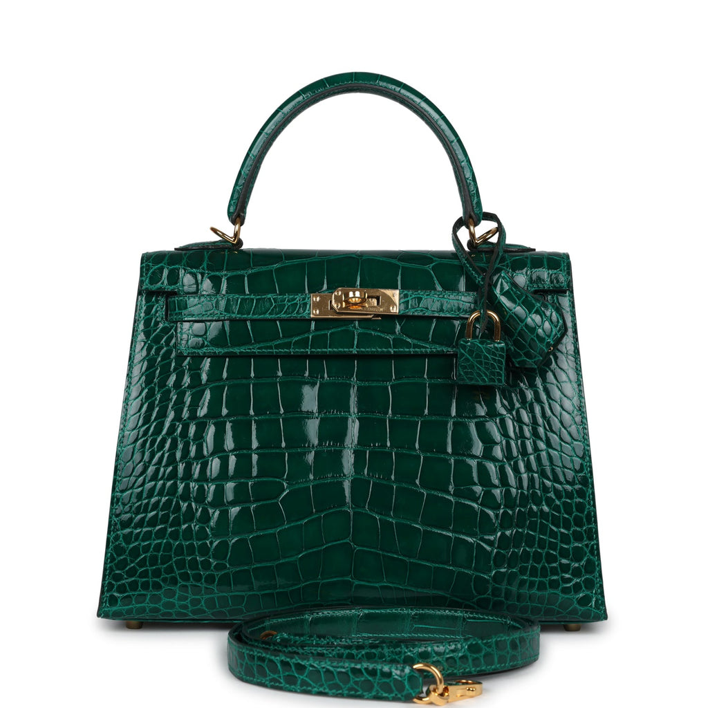 Kelly Sellier 25 Emerald Shiny Alligator Gold Hardware