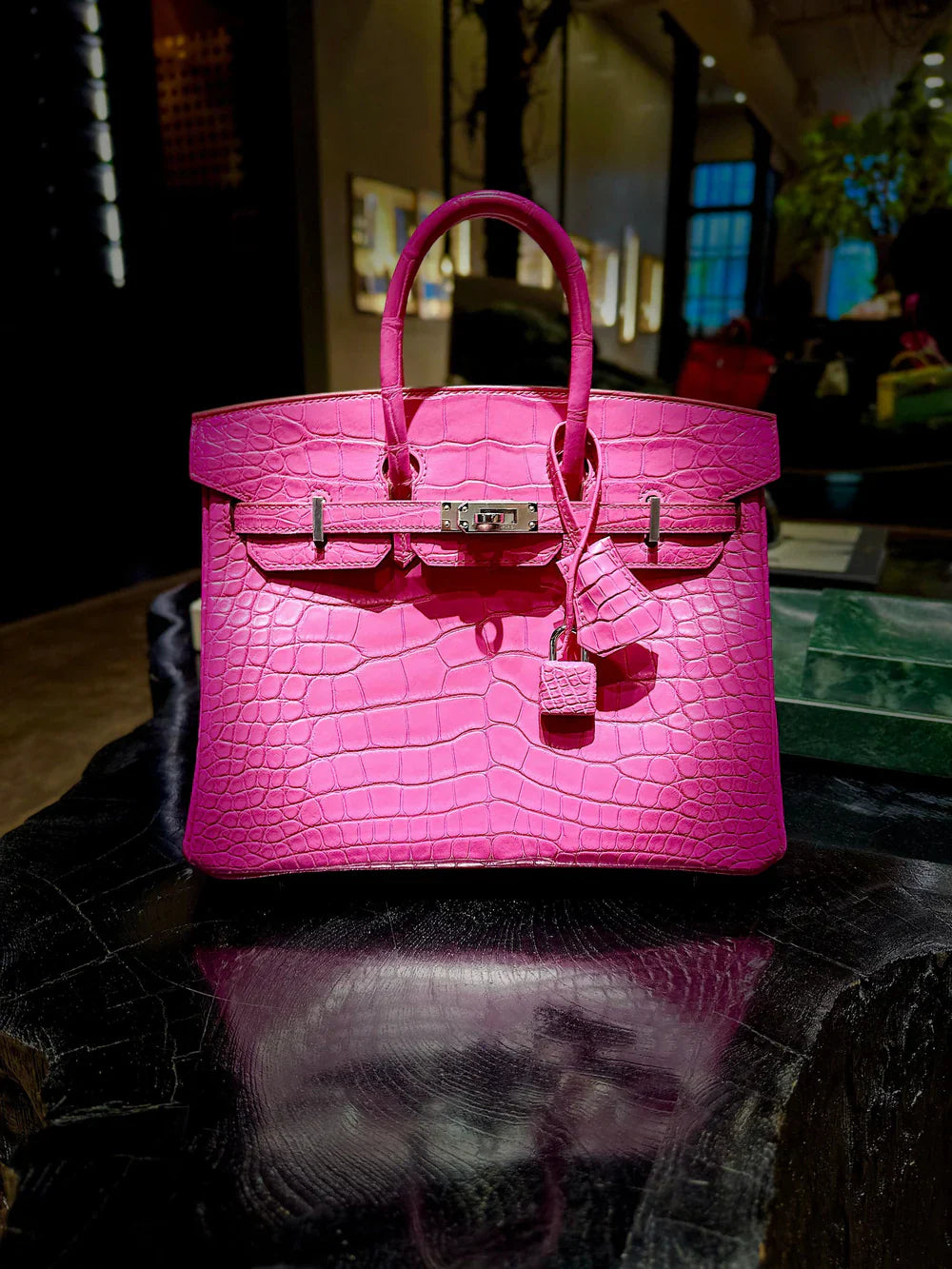 BIRKIN 25 ROSE SHOCKING MATTE ALLIGATOR PALLADIUM HARDWARE