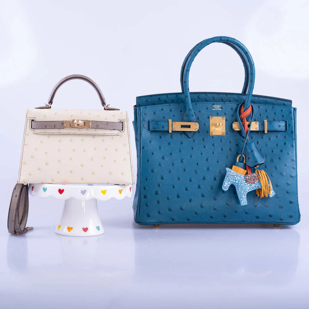 BIRKIN 30 BLUE COLVERT OSTRICH GOLD HARDWARE