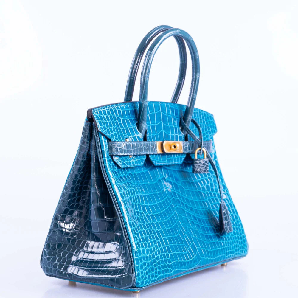 BIRKIN 30 HSS BLUE IZMIR AND BLUE COLVERT POROSUS CROCODILE BRUSHED GOLD HARDWARE