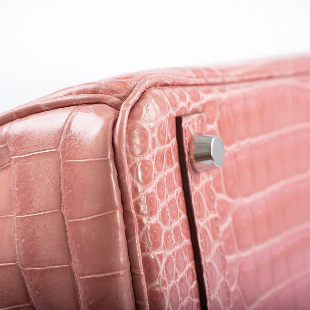 BIRKIN 30 ROSE INDIENNES SHINY POROSUS CROCODILE PALLADIUM HARDWARE