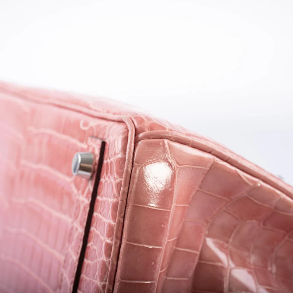 BIRKIN 30 ROSE INDIENNES SHINY POROSUS CROCODILE PALLADIUM HARDWARE