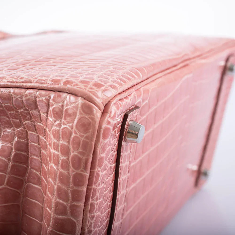 BIRKIN 30 ROSE INDIENNES SHINY POROSUS CROCODILE PALLADIUM HARDWARE