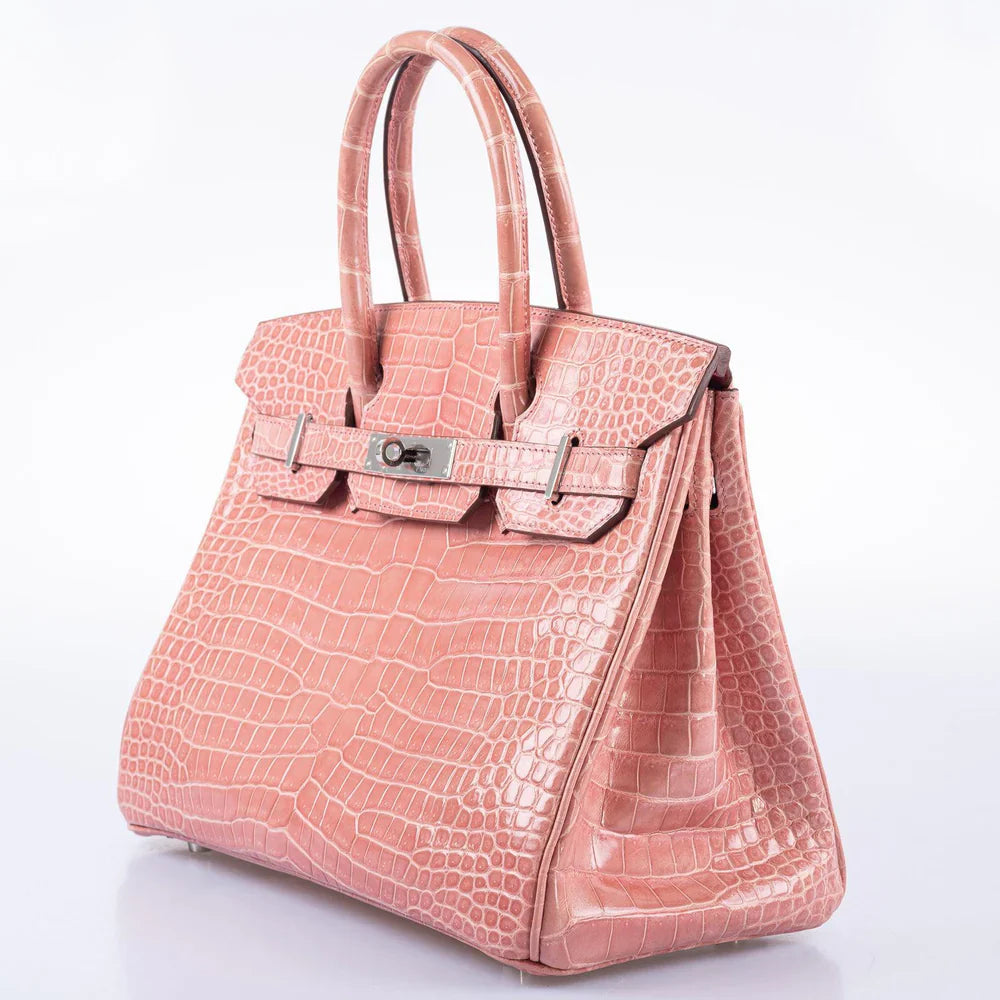 BIRKIN 30 ROSE INDIENNES SHINY POROSUS CROCODILE PALLADIUM HARDWARE