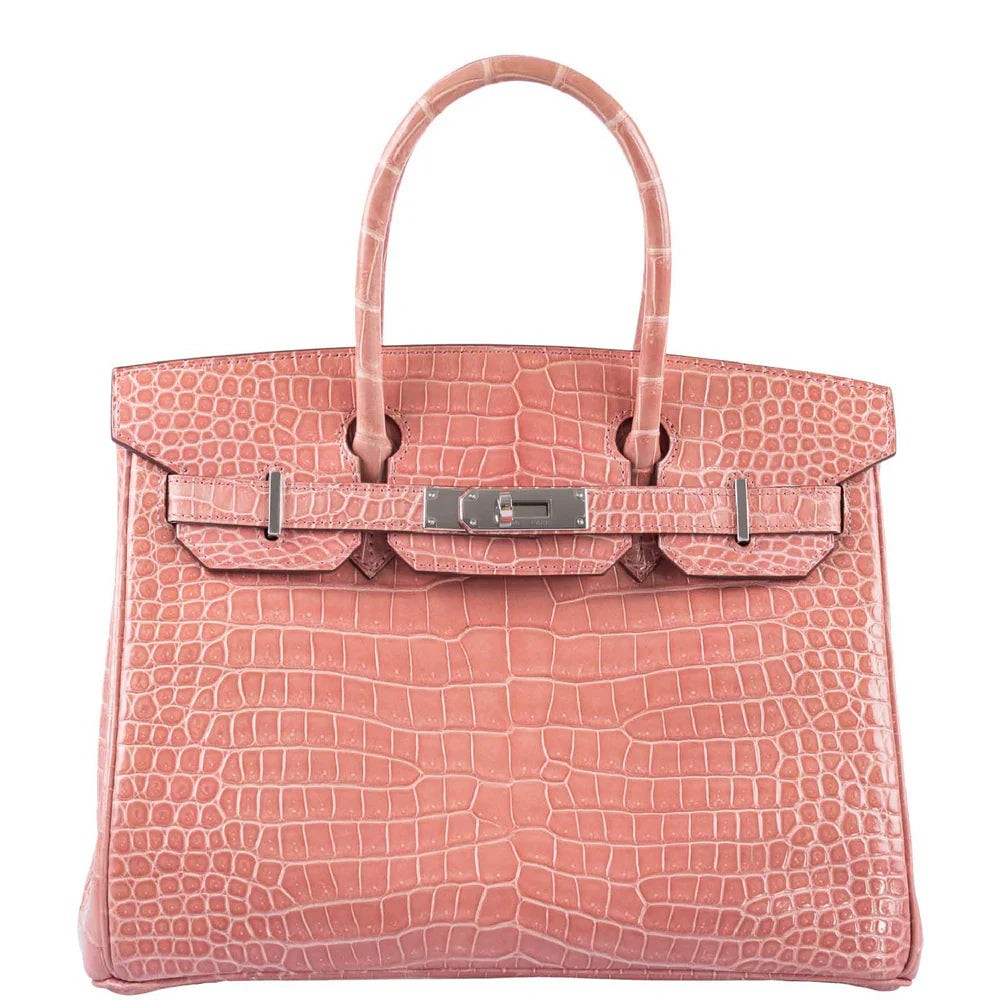 BIRKIN 30 ROSE INDIENNES SHINY POROSUS CROCODILE PALLADIUM HARDWARE