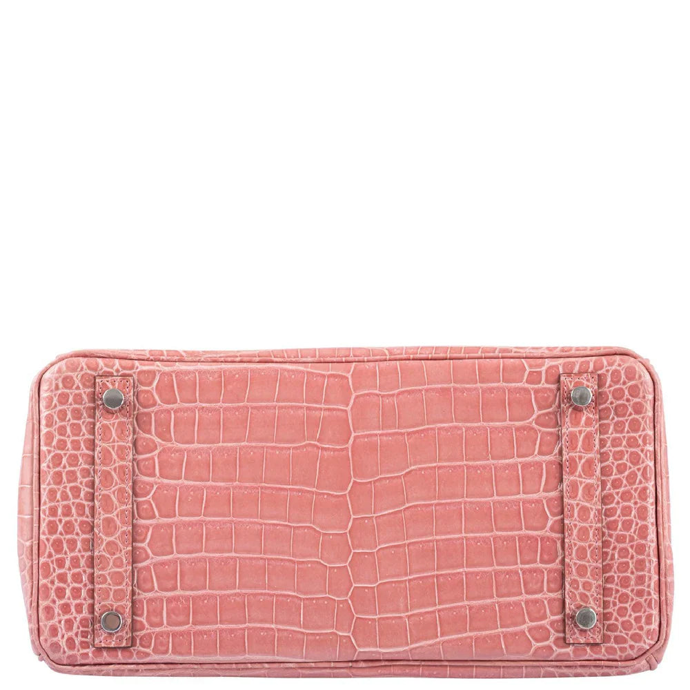 BIRKIN 30 ROSE INDIENNES SHINY POROSUS CROCODILE PALLADIUM HARDWARE