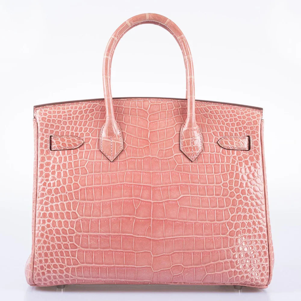 BIRKIN 30 ROSE INDIENNES SHINY POROSUS CROCODILE PALLADIUM HARDWARE