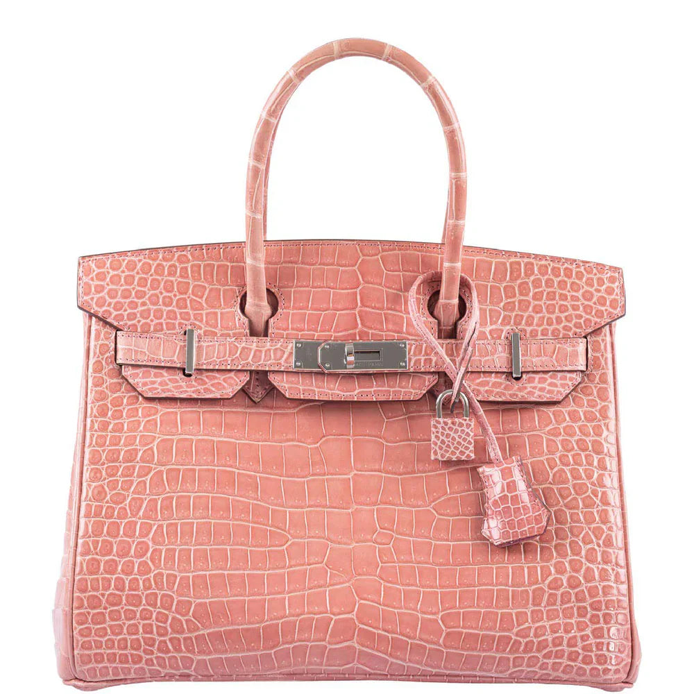 BIRKIN 30 ROSE INDIENNES SHINY POROSUS CROCODILE PALLADIUM HARDWARE
