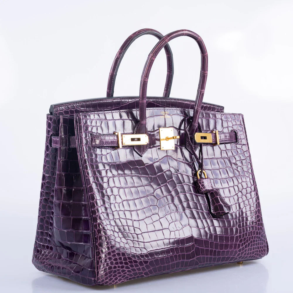 BIRKIN 35 AMETHYST POROSUS CROCODILE WITH GOLD HARDWARE
